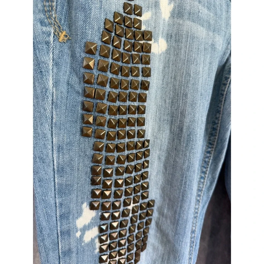 Rocawear Women Blue Bleached Studded Skinny Jeans Size 9 Y2K Streetwear Denim